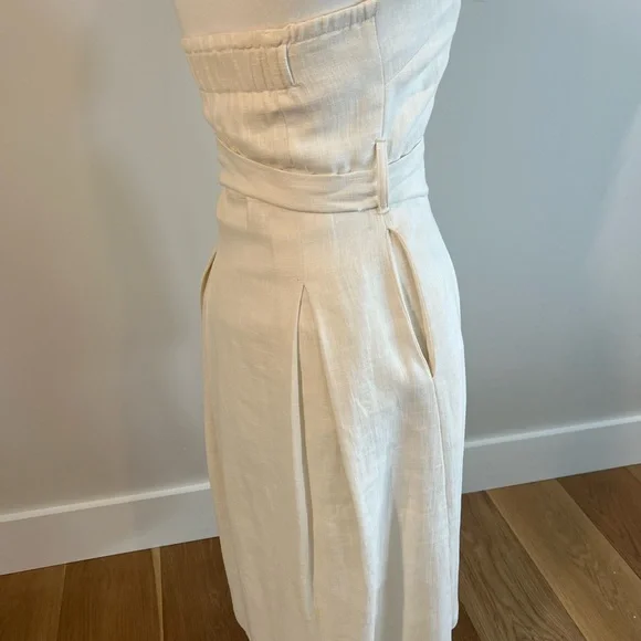 Boston Proper Belted Button Strapless Linen Dress - Picture 7 of 8